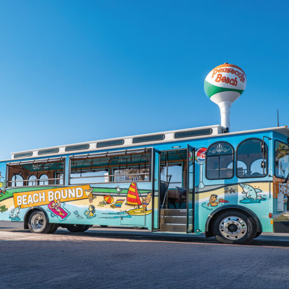 Pensacola Beach Trolley with new wrap design