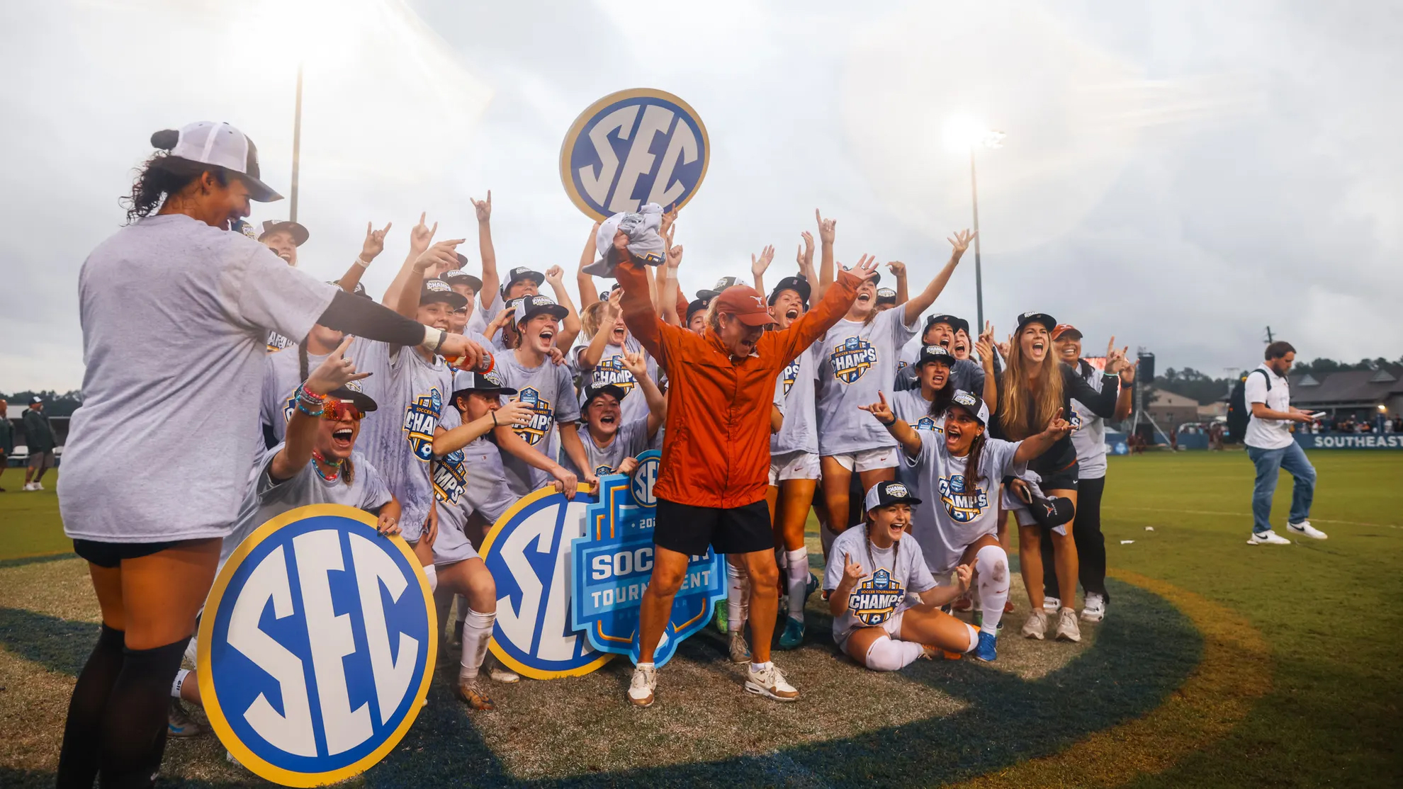 SEC women's soccer championship team celebrating