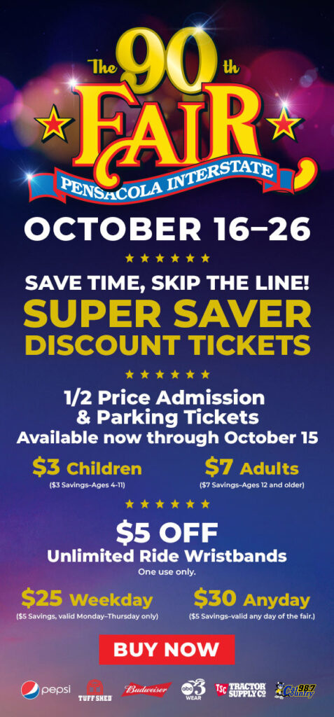 Poster with information for the 2025 Pensacola Interstate Fair