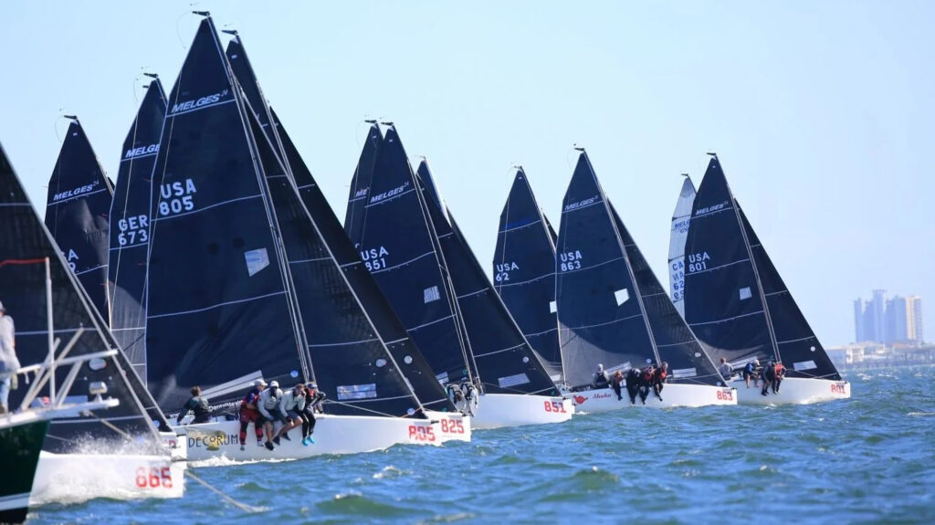 Group of Melges 24 boats getting ready to sail for the Pensacola Yacht Club National Championship in Pensacola