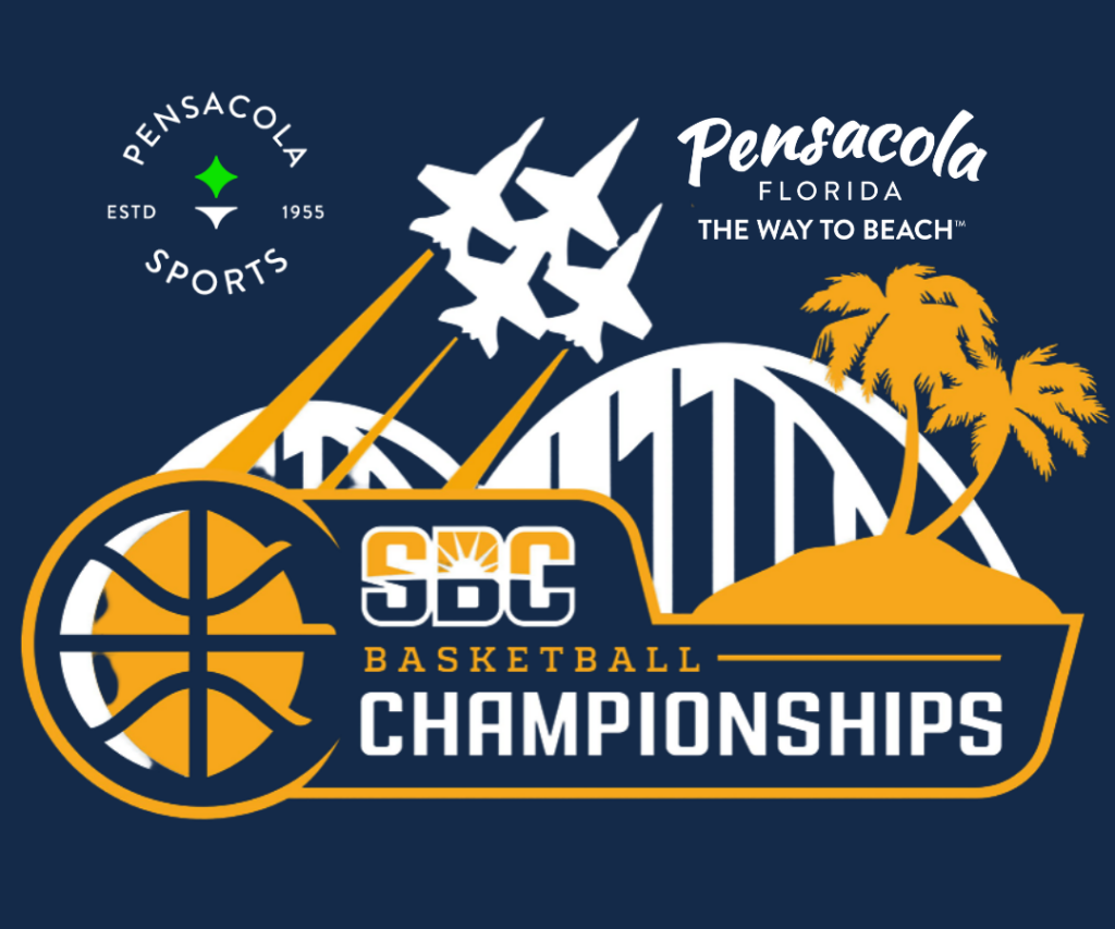 2026 Sun Belt Basketball and Visit Pensacola logo graphic