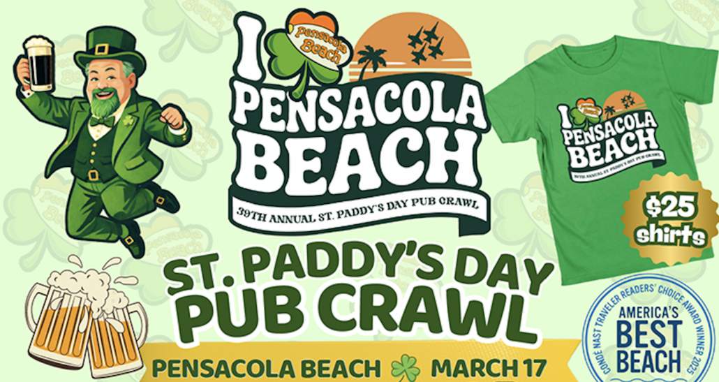 St. Paddy's Day Pub Crawl at Pensacola Beach on March 17.